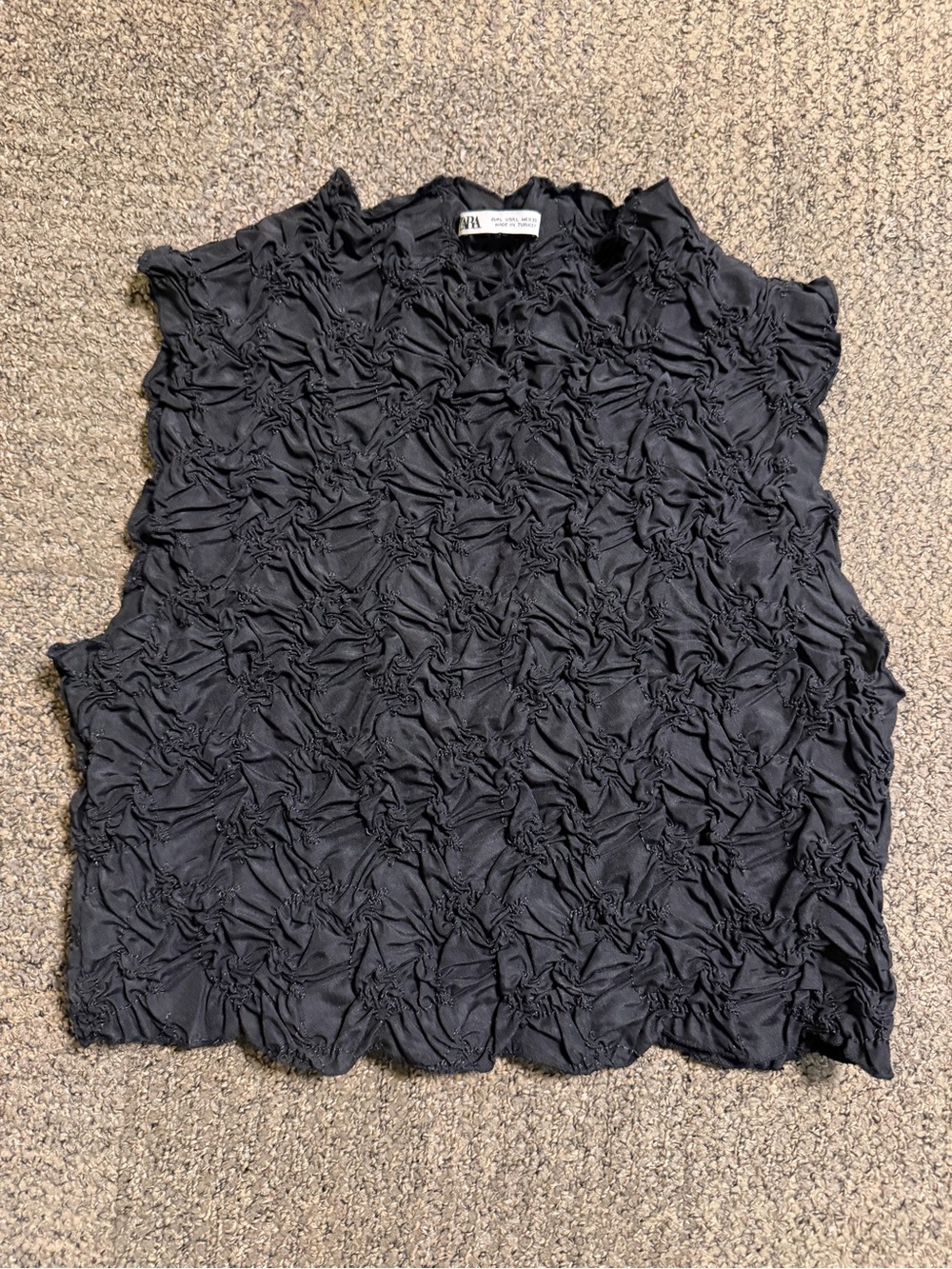 Zara Black Textured Rosette Sleeveless Tank